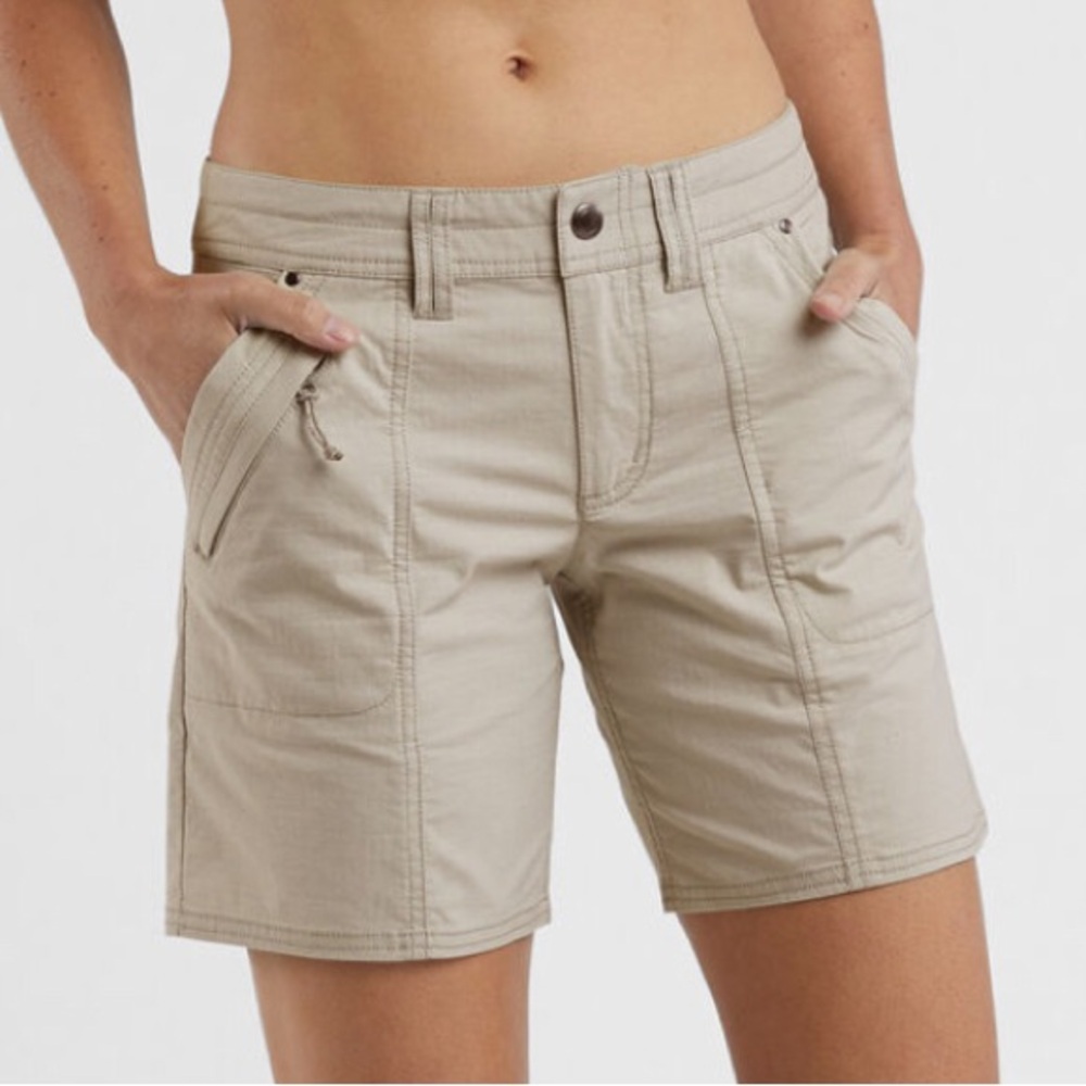 Title nine 7” inseam Big B shorts, size 6, color is “angora.’